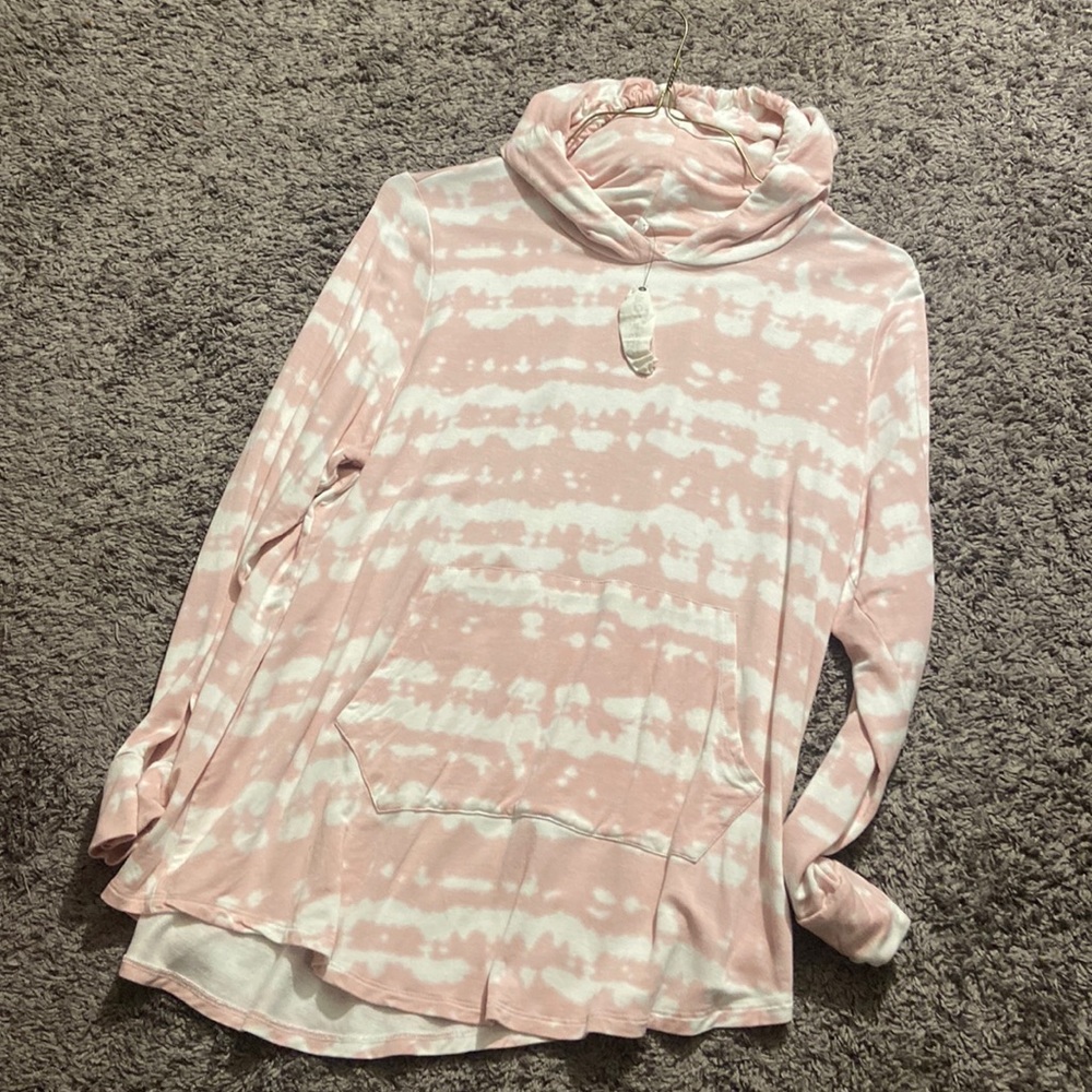 Pink tie dye hooded shirt with front pocket